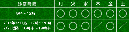 診察時間の表